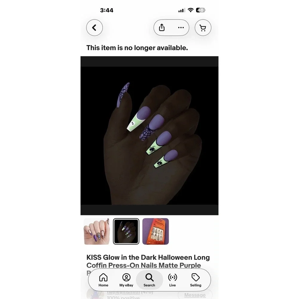 KISS Halloween Glow in the Dark Press-On Nails Long Coffin Purple Nude Black